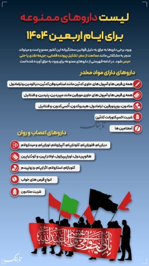 اینفوتابناک | لیست داروهای ممنوعه در عراق برای ایام اربعین